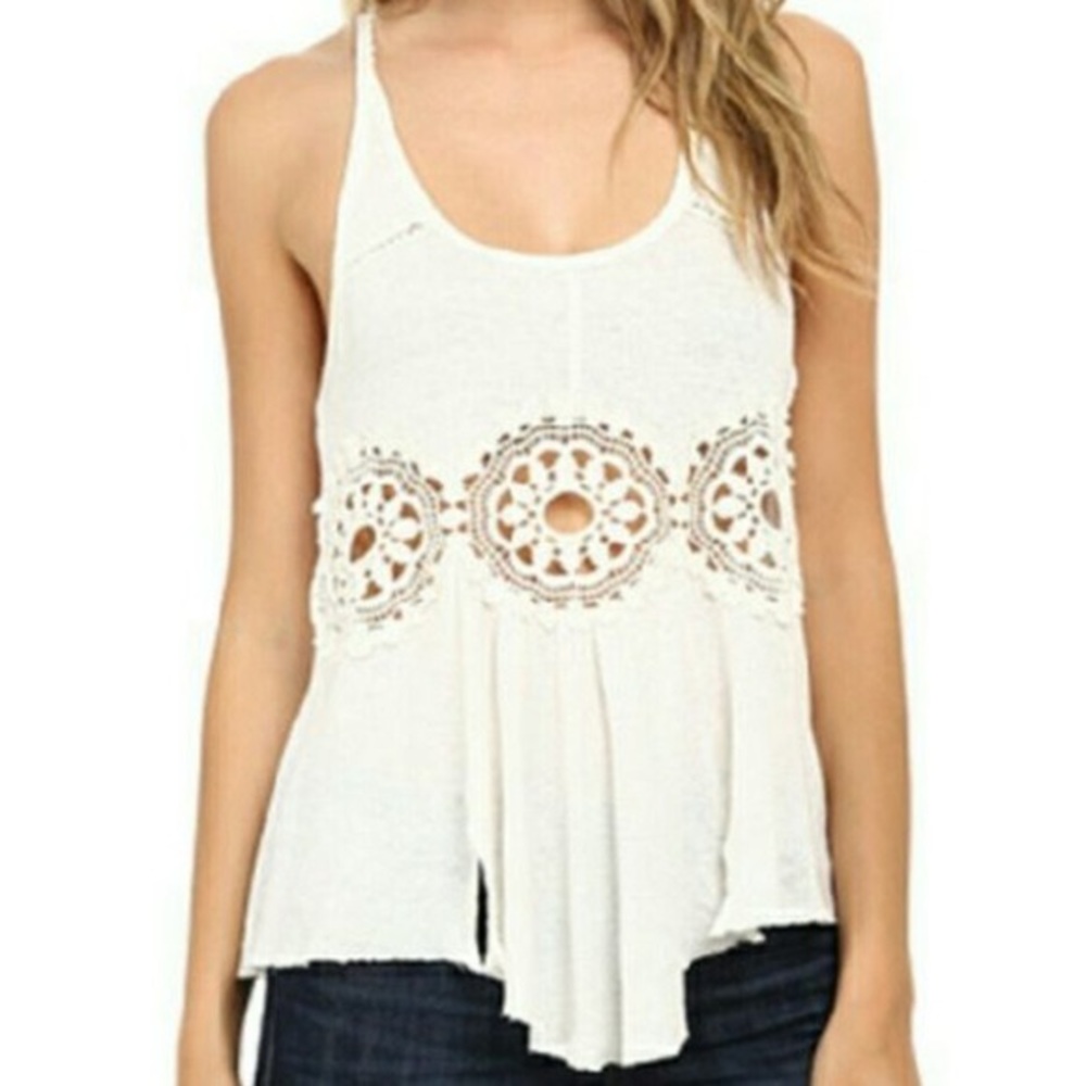 Free People White Sunburst Tank Top